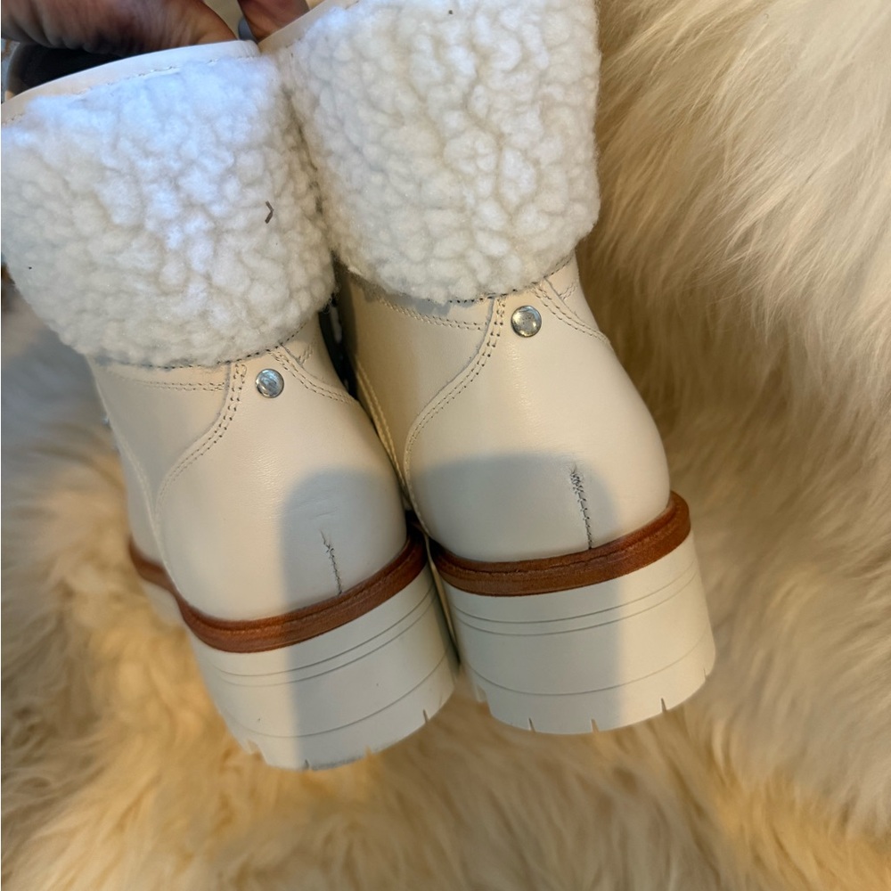 Marc Fisher Isaia Ivory Lace-Up Shearling and Leather Combat Comfort Boots - Picture 7 of 9